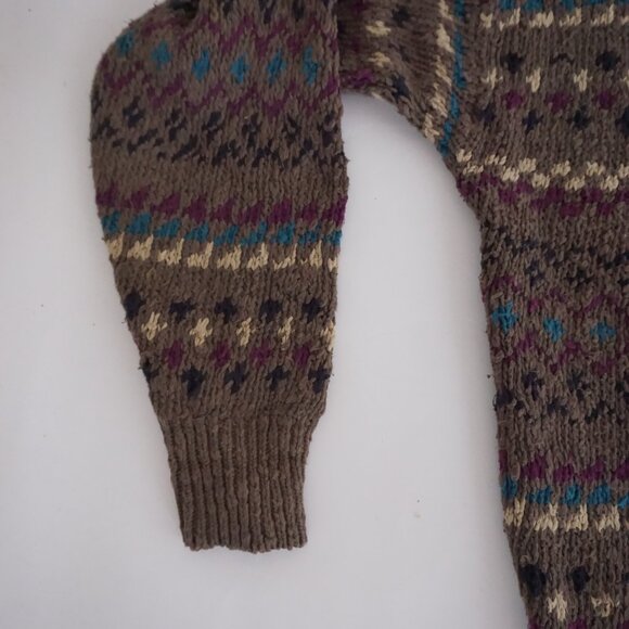 VTG Eddie Bauer Brown Cotton Knit Fair Isle Cabincore Eclectic Grandpa Sweater L - Picture 8 of 10